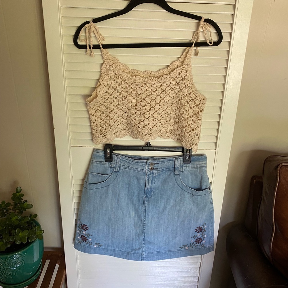 Embroidered Denim Skirt